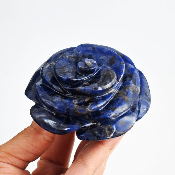 Artisian  1226.00 Carats  Genuine  Sodalite  Hand Carved Crystal Rose Flower  Gemstone Carving