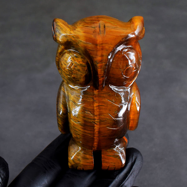 Exclusive 1043.00 Cts Genuine Tiger Eye Gemstone Hand Carved Premium Owl Crystal