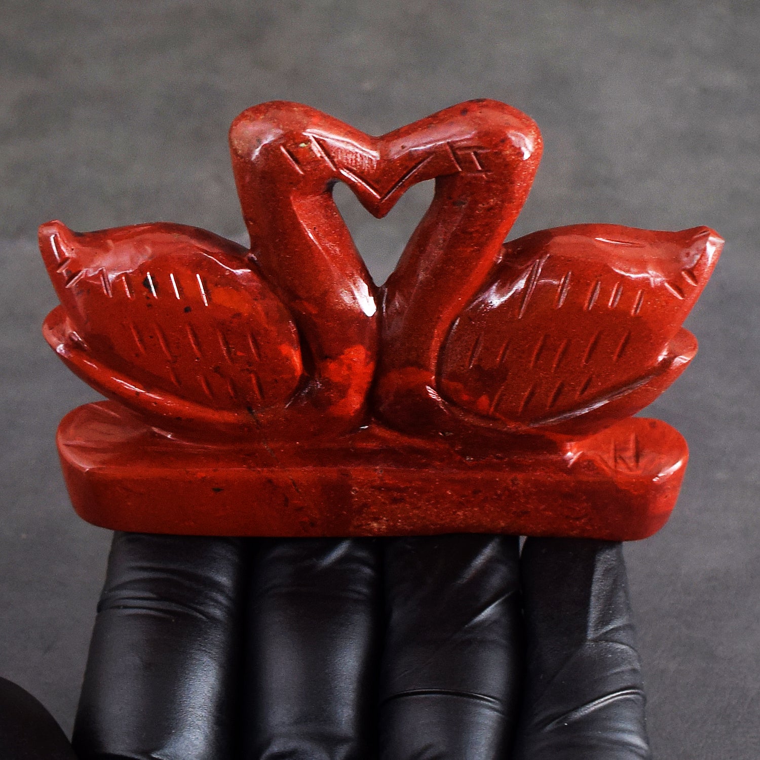 Beautiful 505.00 Cts Genuine Red Jasper Carved Love Premium Swan Pair
