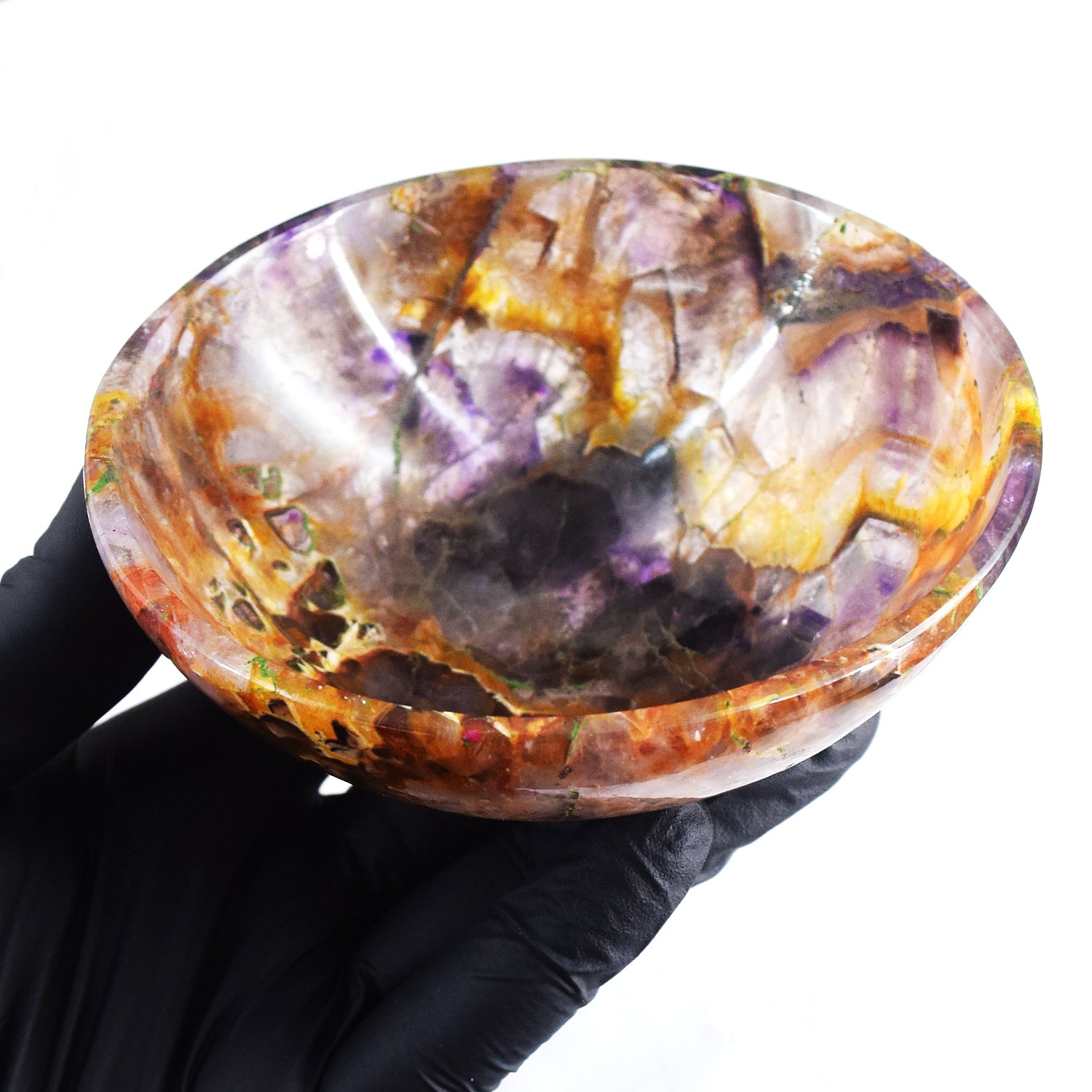 Craftsmen 750.00 Carats Genuine Chevron Amethyst Hand Carved Crystal Gemstone Carving Big Bowl