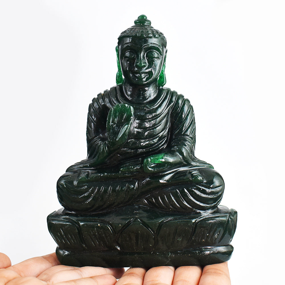 Beautiful  4249.00 Cts Genuine Green Jade Hand Carved Lord  Buddha Idol Gemstone Carving