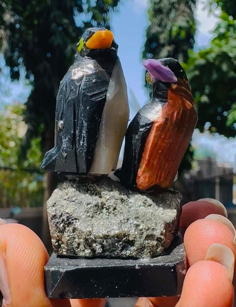 Stunning 312.00 Cts Genuine Mini Spinel & Peach Moonstone Hand Carved Love Bird 2026  Collection