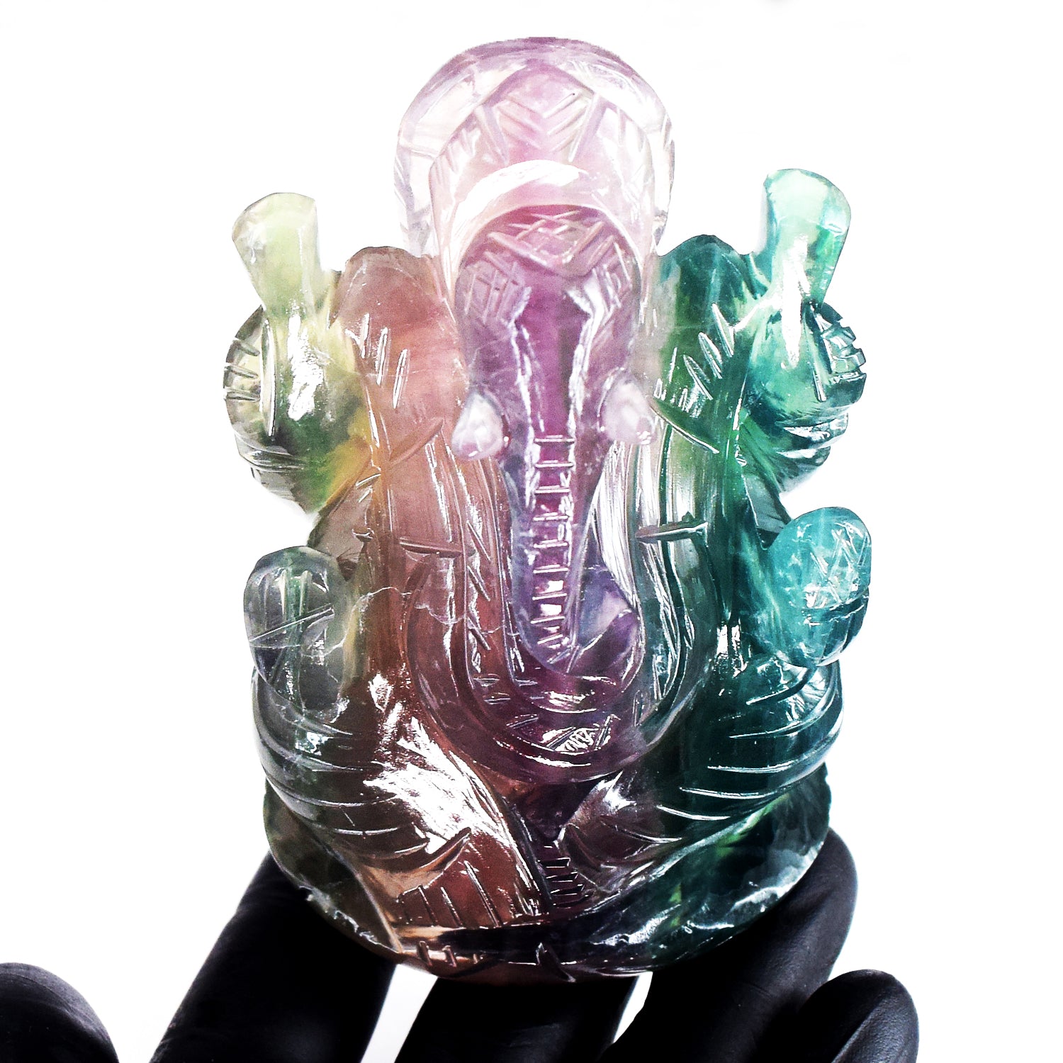 Gorgeous 2255.00 Cts Genuine Multicolor Fluorite Hand Carved Premium Lord Ganesha Crystal