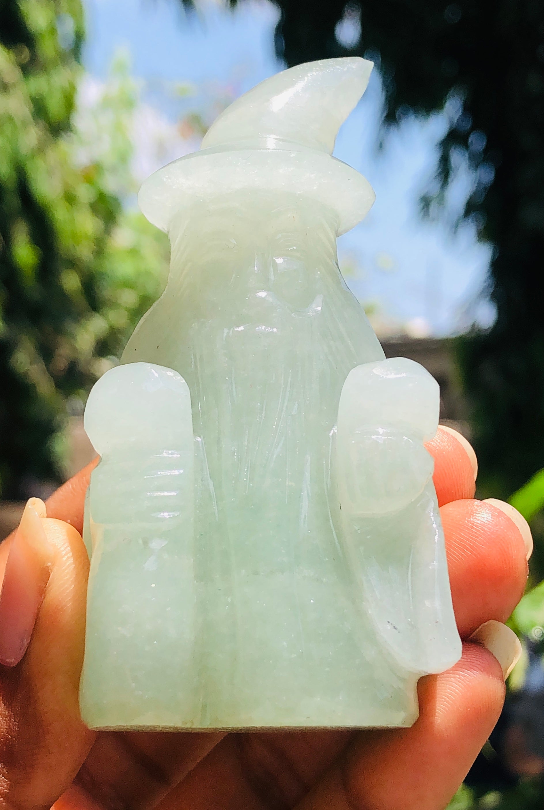 Exclusive 600.00 Cts Genuine Green Aventurine Hand Carved Premium Crystal Wizard