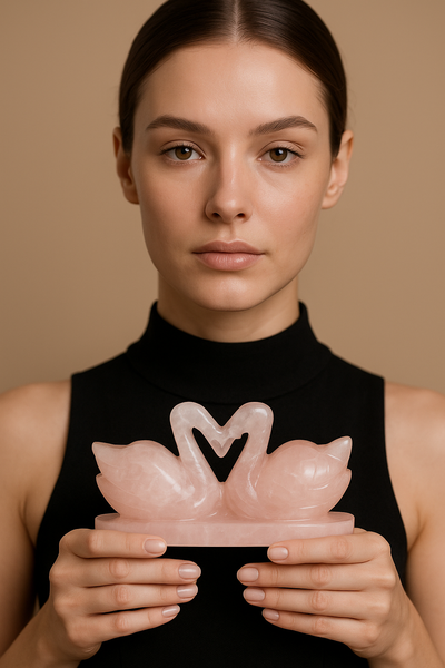 Natural 512.00 Cts Genuine Pink Rose Quartz Love Carved Premium Swan Pair