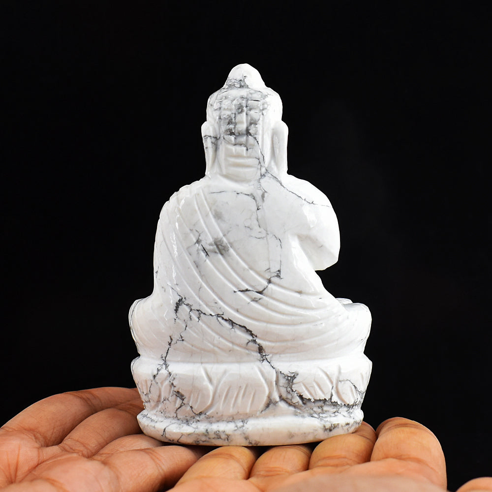 Gorgeous 1332.00  Cts Genuine  Howlite Hand Carved Crystal Lord Buddha Gemstone Carving