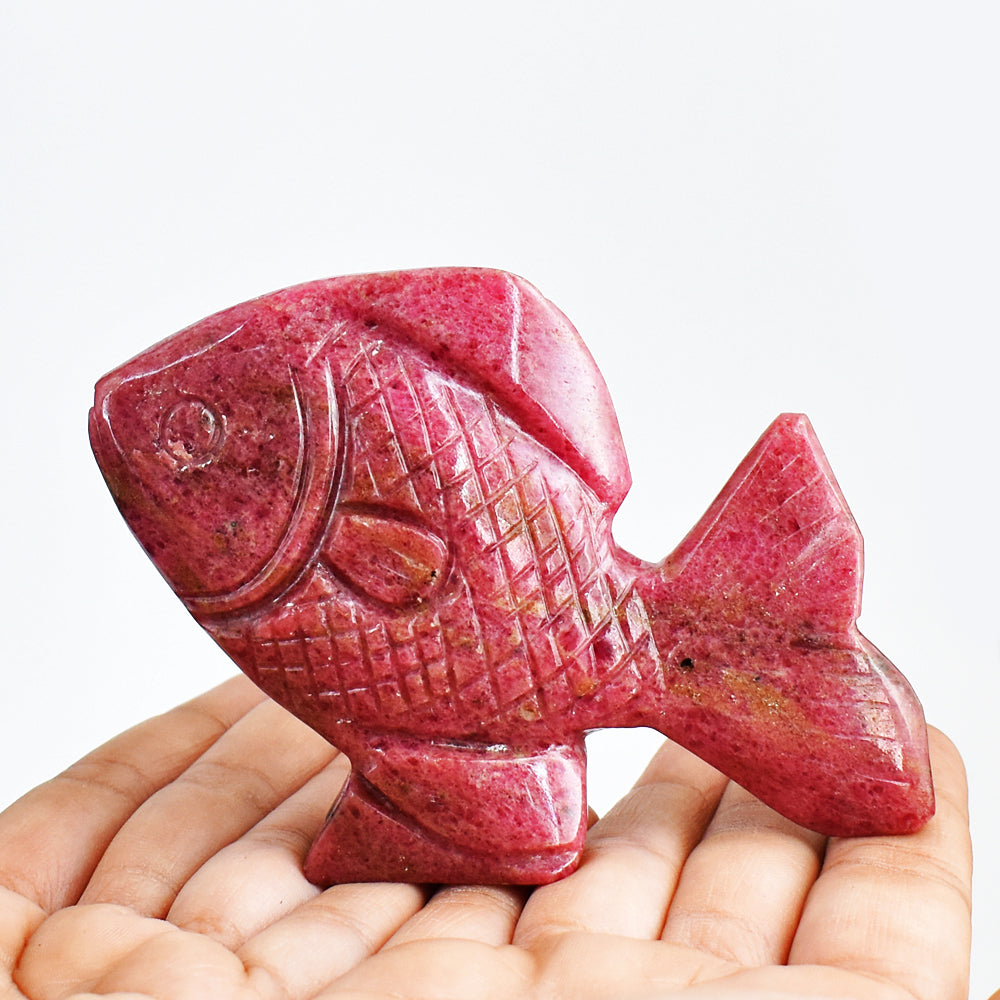 Natural 1096.00 Cts Genuine Rhodonite Hand Carved  Crystal Gemstone  Fish Carving