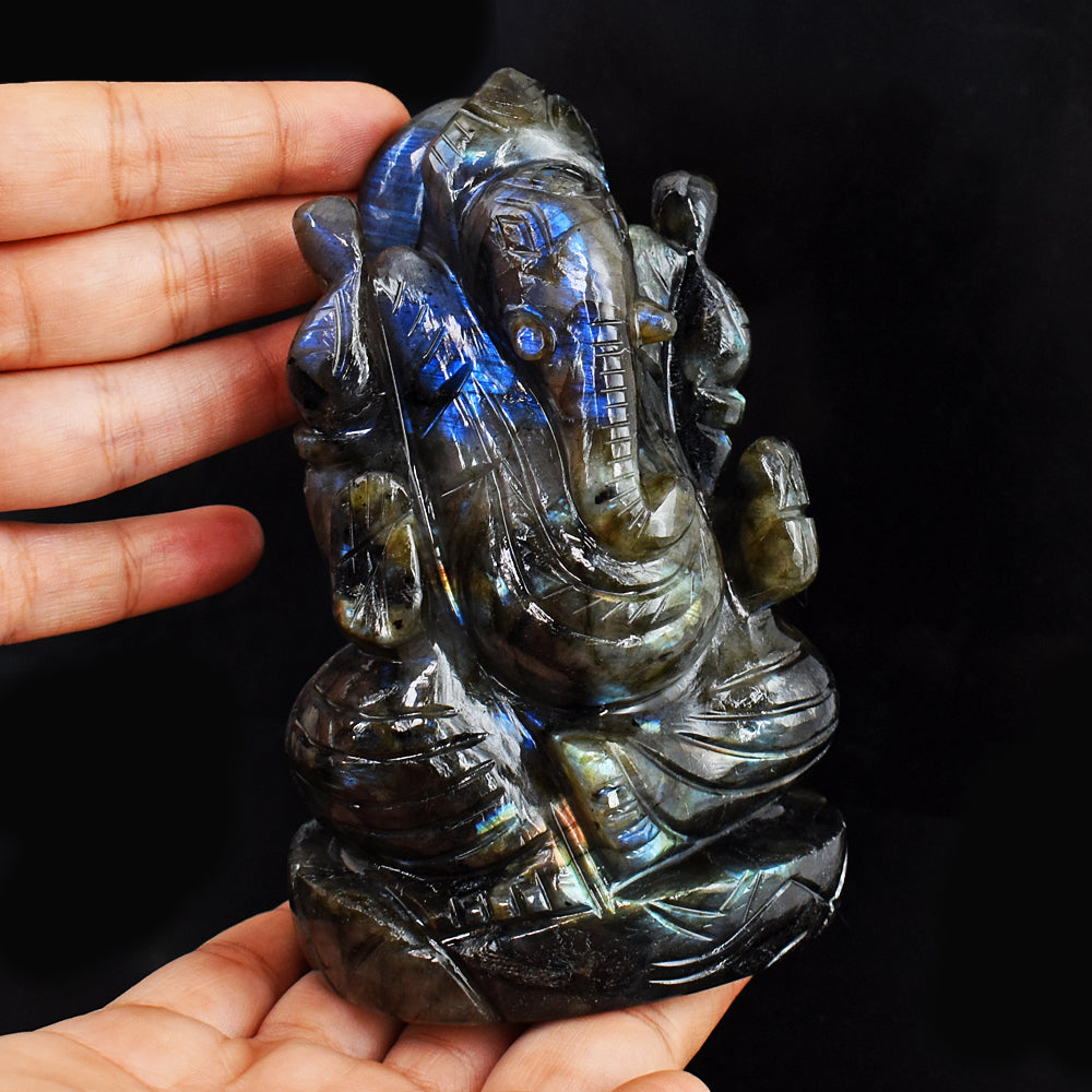 Stunning 3319.00 Cts Genuine Amazing Flash Labradorite Hand Carved Crystal Gemstone Carving Lord Ganesha