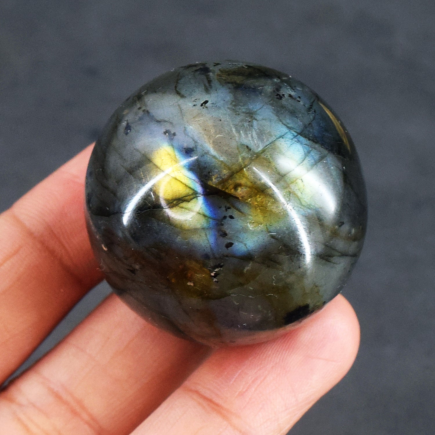 Exclusive 333.00 Cts Genuine Golden & Blue Flash Labradorite Crystal Specimen Premium Healing Sphere