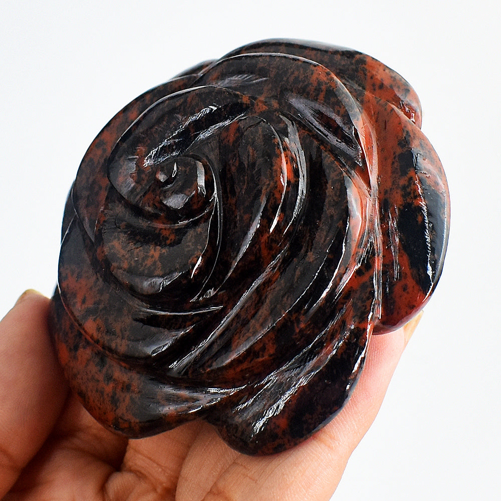 Awesome 568.00 Carats Genuine Mahogany Jasper Hand Carved Crystal Rose Flower Gemstone Carving