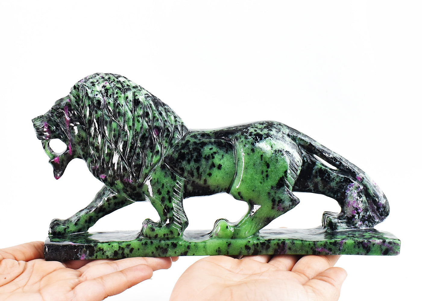 Gorgeous 6635.00 Carats  Genuine Ruby Zoisite Hand Carved  Crystal Gemstone Lion Carving