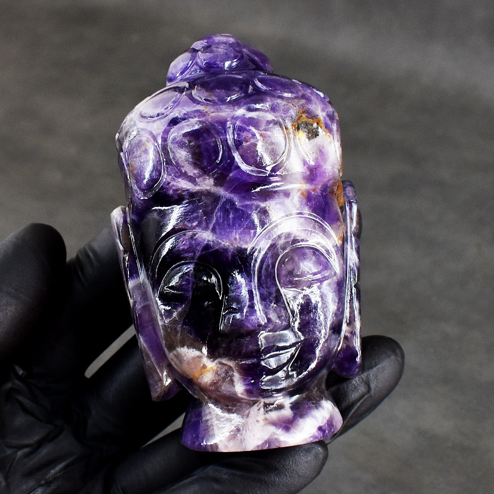 Beautiful 1319.00 Cts Genuine Amethyst Hand Carved Gemstone Buddha Head Carving