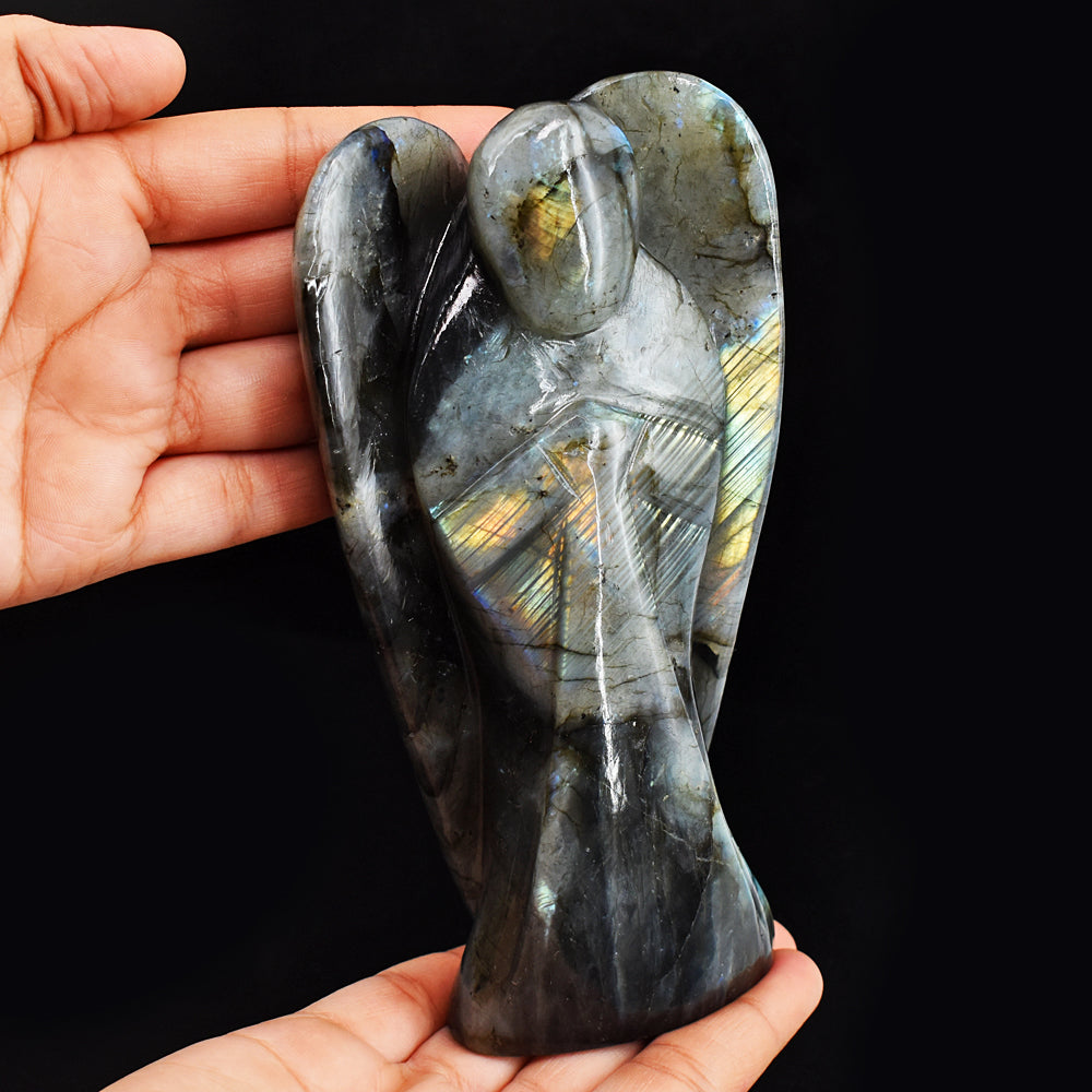 Golden & Blue Flash Labradorite 3493.00 Cts Genuine Hand Carved Healing Praying Angel