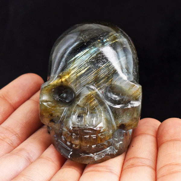 Golden & Blue Flash Labradorite 979.00 Carats Genuine Hand Carved Crystal Gemstone Carving Skull