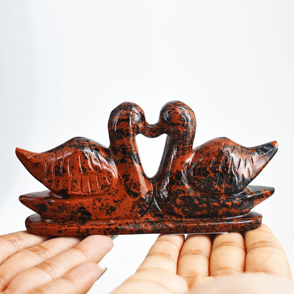 Amazing  917.00  Cts  Genuine Mahogany Jasper  Hand Carved Crystal  Swan  Pair  Gemstone Carving