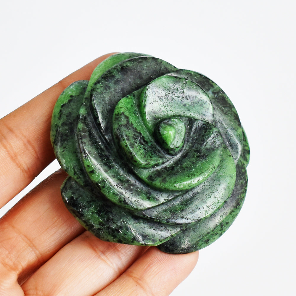 Amazing 547.00 Cts Exclusive  Ruby Zoisite  Hand  Carved  Genuine Carving  Rose  Flower Gemstone