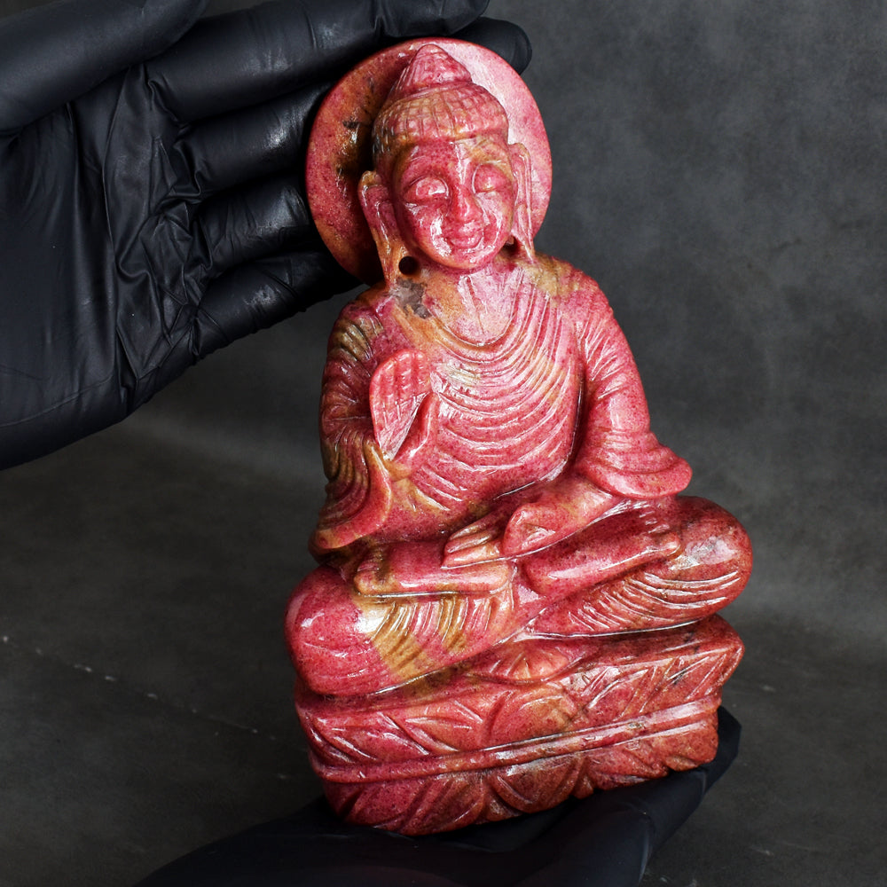 Stunning 6344.00 Cts Genuine Rhodonite Hand Carved Crystal Buddha Statue Gemstone Carving