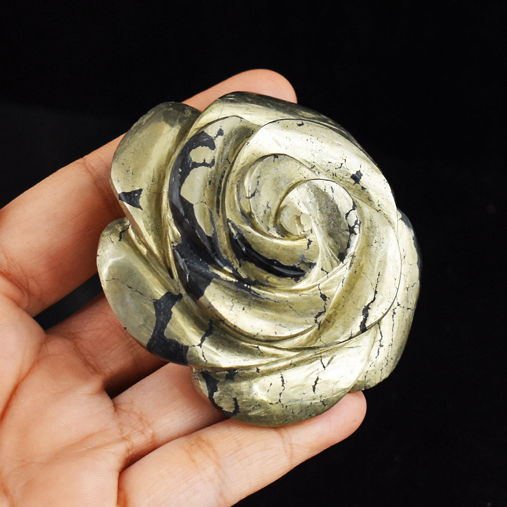 1299.00 Carats  Genuine  Natural  Pyrite  Hand  Carved  Crystal  Rose Flower Gemstone  Carving