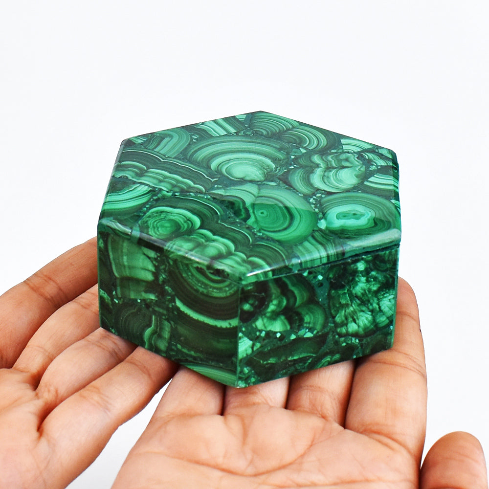 Craftsmen 1286.00 Cts  Genuine  Malachite  Hand Carved Crystal Gemstone Carving Box