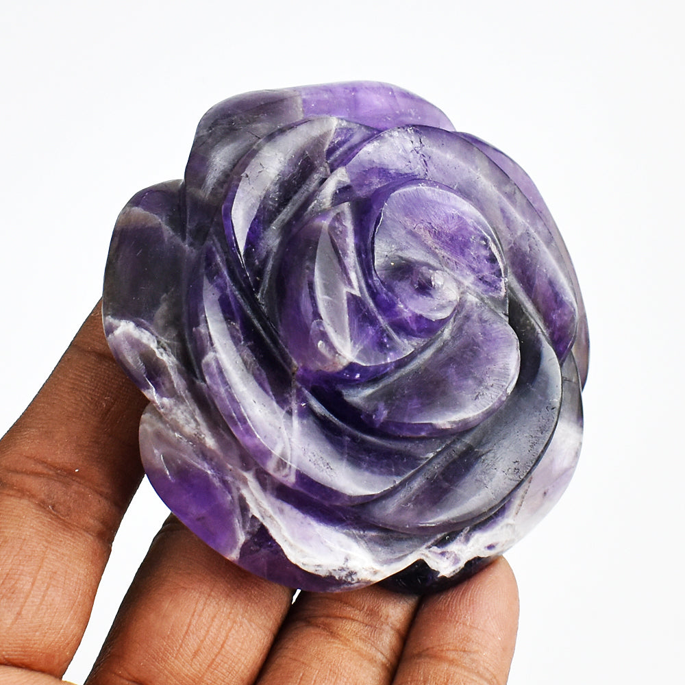 Amazing  642.00 Cts Genuine Amethyst  Hand  Carved Crystal  Rose  Flower Gemstone Carving