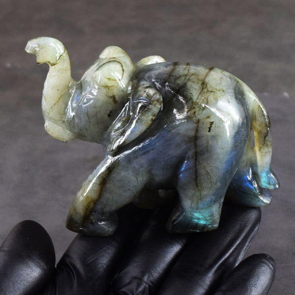 Genuine 989.00 Cts Blue Flash Labradorite Carved Crystal Premium Elephant