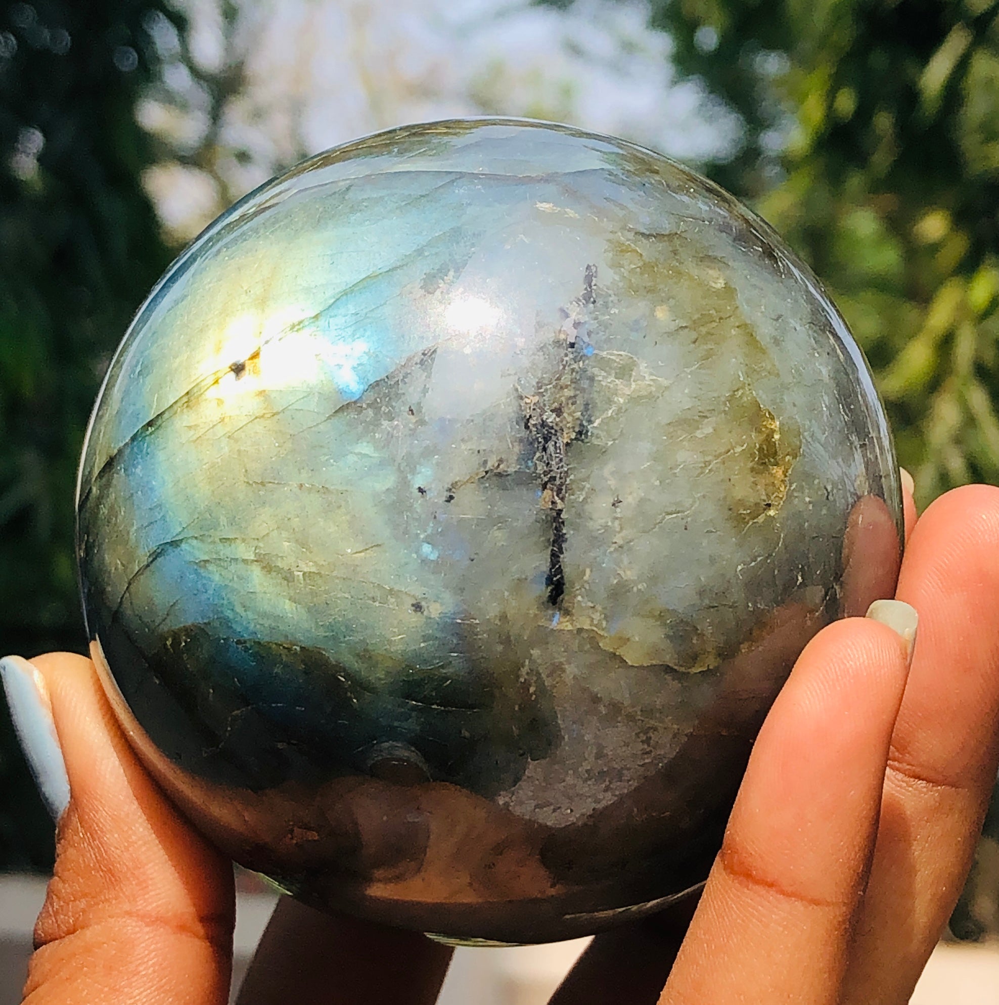 Top Best 2996.00 Cts Genuine Amazing Flash Labradorite Hand Carved Premium Crystal Healing Sphere