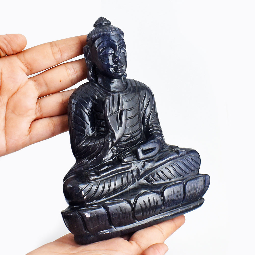 Natural 4850.00 Cts Genuine Blue Iolite Hand Carved Lord Buddha Idol Gemstone Carving