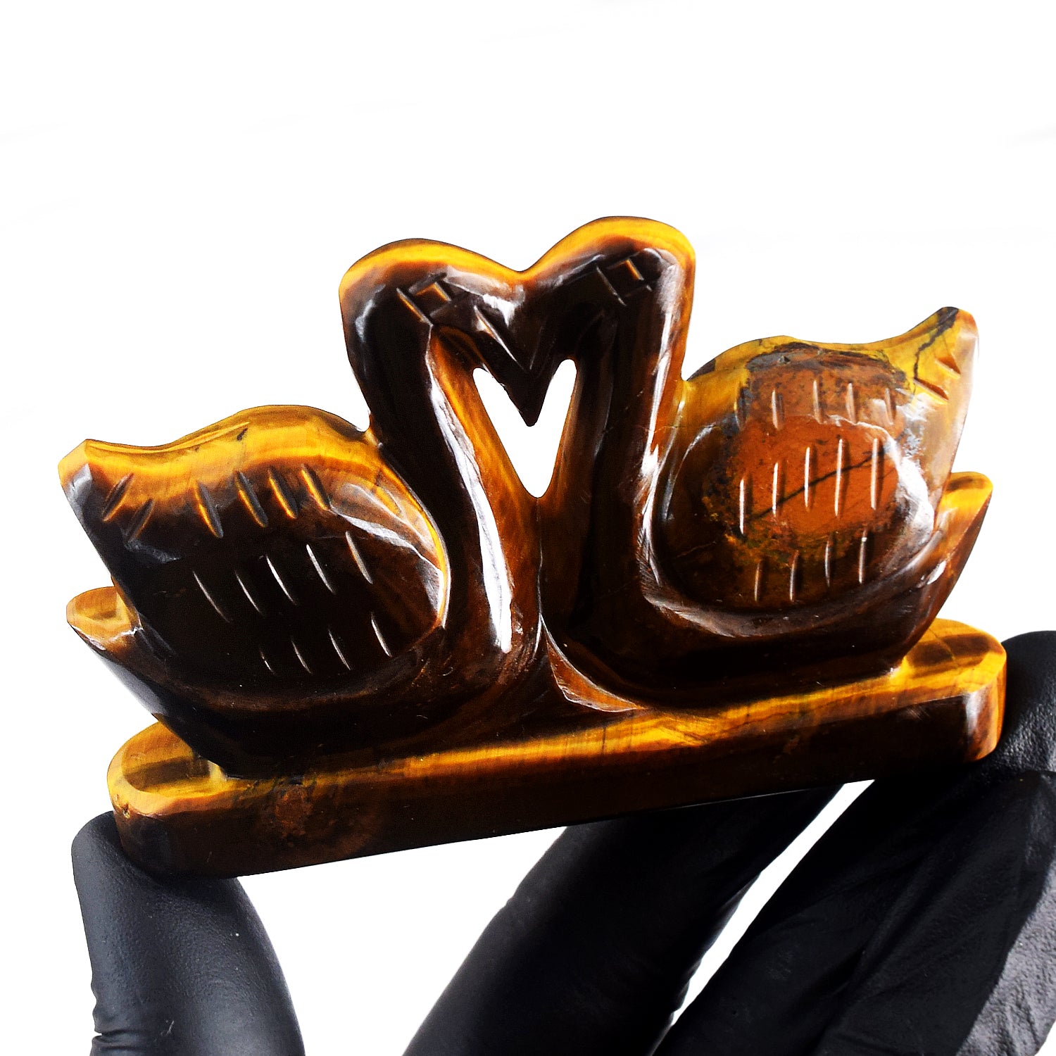 Amazing 680.00 Cts Genuine Tiger Eye Hand Carved Premium Love Swan Pair
