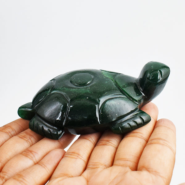 Stunning  861.00 Carats  Genuine  Green Jade Hand Carved  Crystal Gemstone Turtle Carving