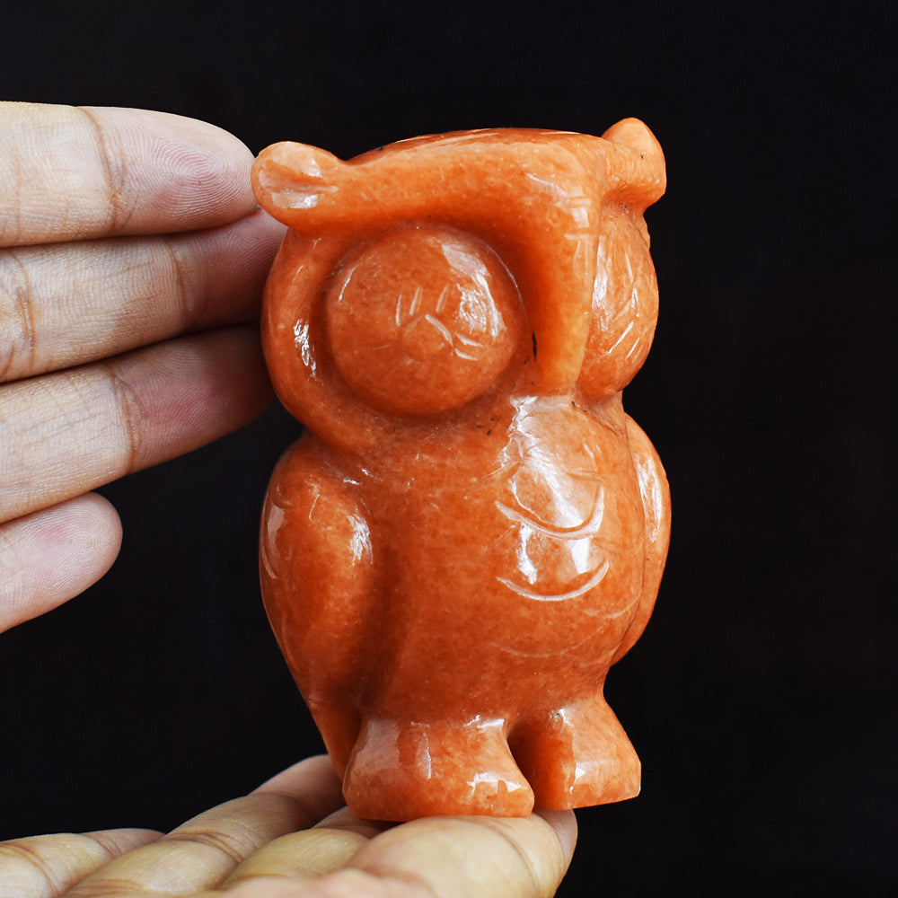 Exclusive  1068.00 Carats Genuine Aventurine  Hand Carved Crystal Gemstone Owl  Carving