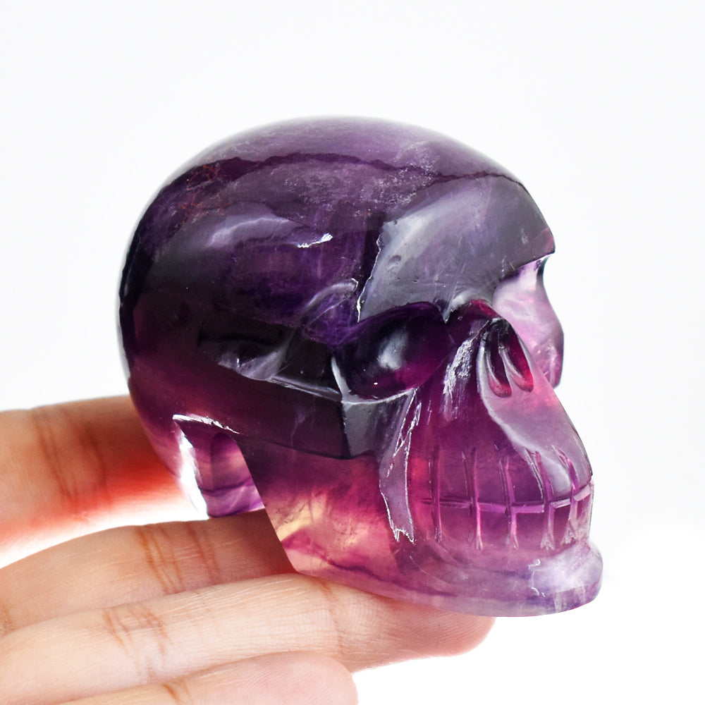 Gorgeous 1150.00 Cts Genuine Purple  Fluorite  Hand Carved  Crystal Gemstone Carving Skull
