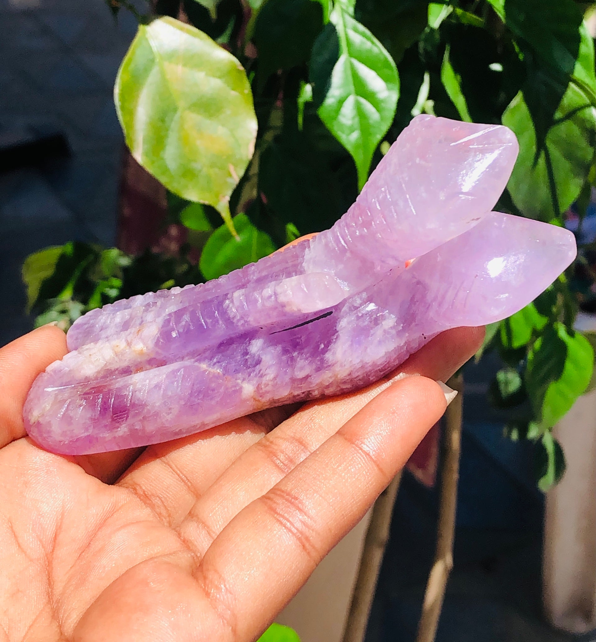 Artisian 428.00 Carats Genuine Chevron Amethyst  Hand Carved Crystal Gemstone Carving Twin Head Snake 2026 Collection