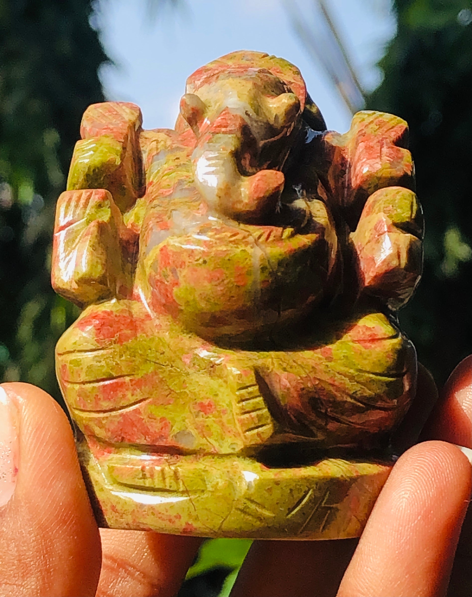Natural 971.00 Carats Blood Green Unakite Divine Hand Carved Genuine Crystal Gemstone Carving Lord Ganesha