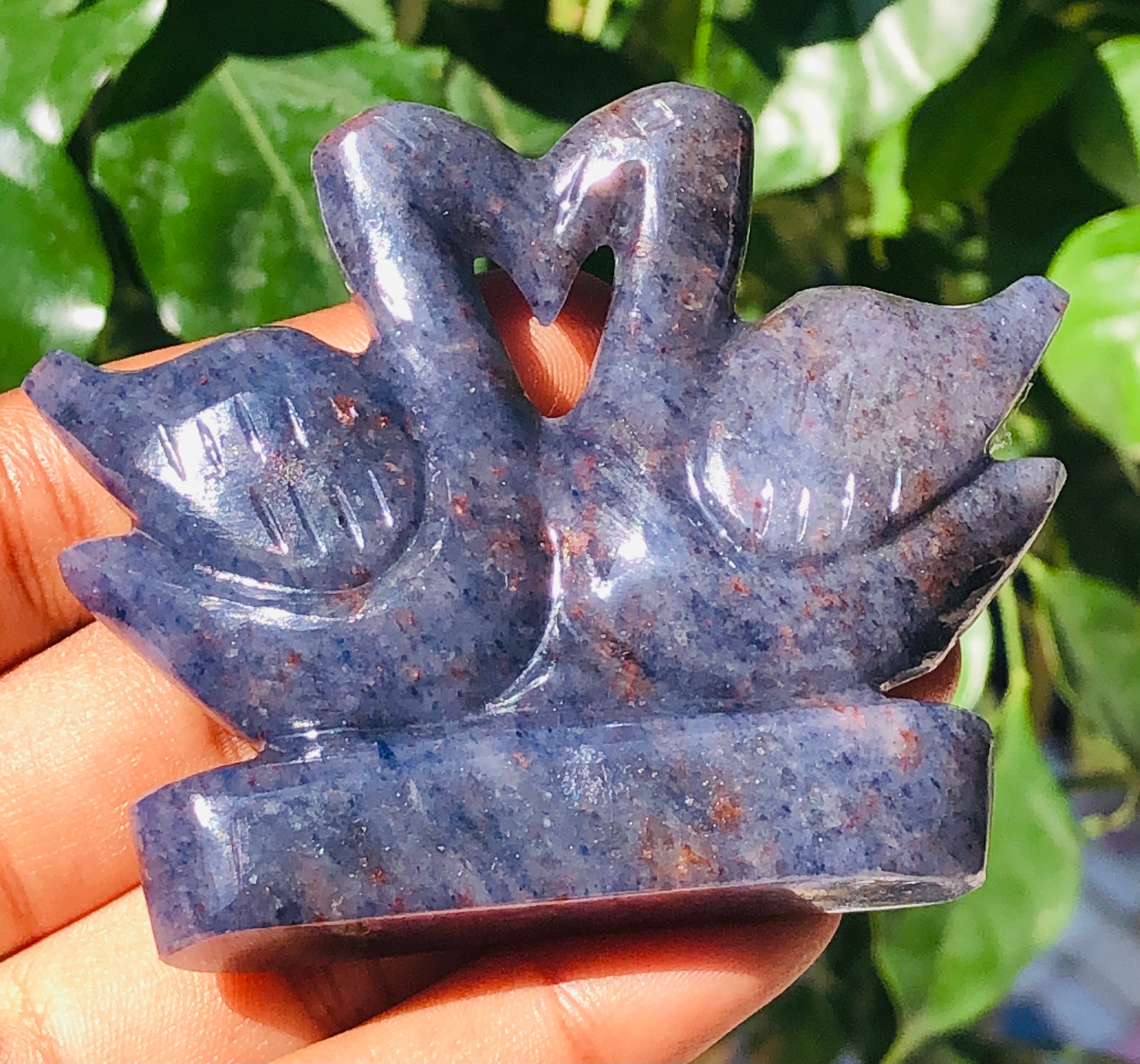 Stunning 391.00 Cts Genuine Blue Iolite Carved Love Premium Swan Pair