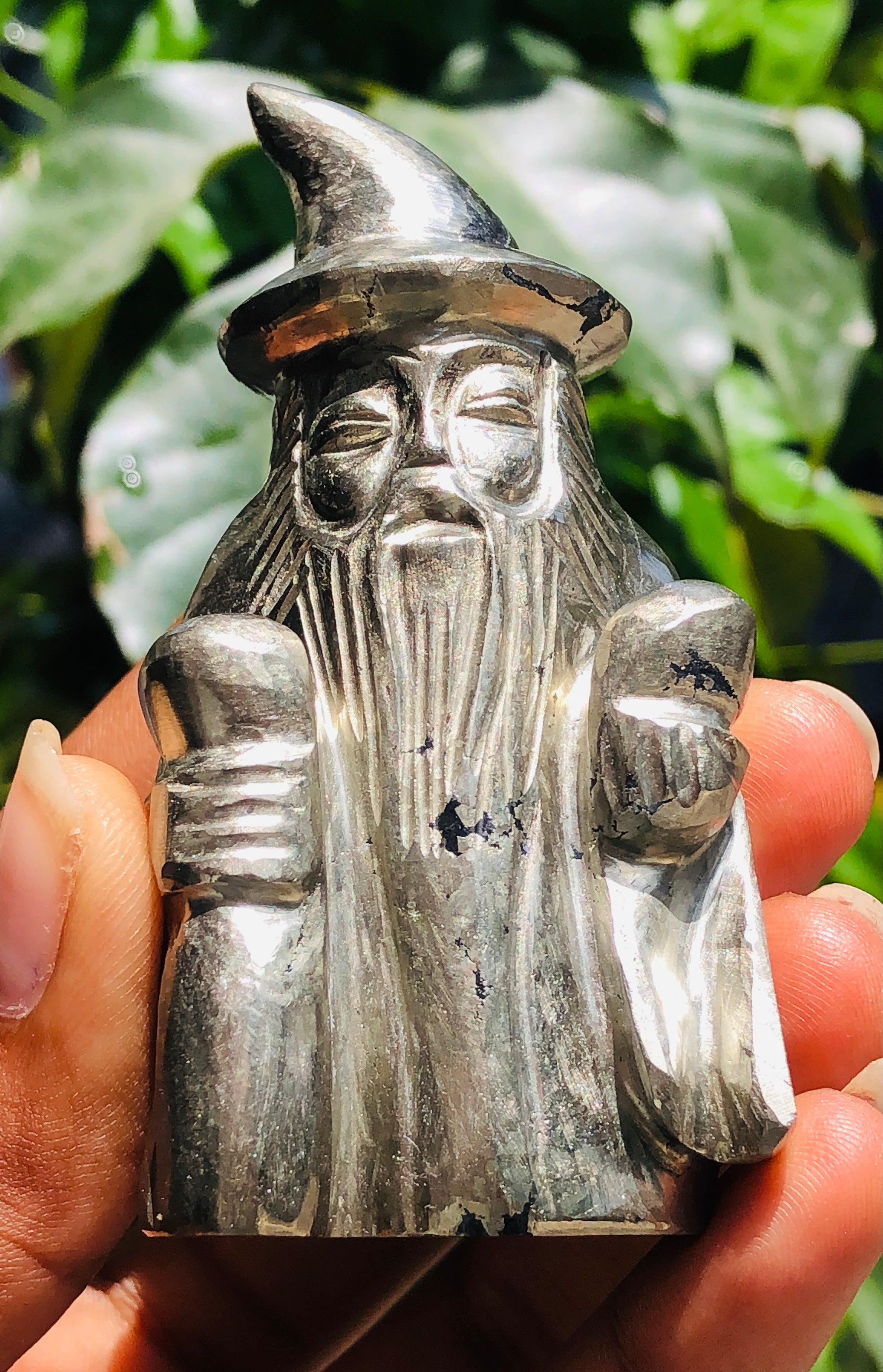 Exclusive 987.00 Carats Genuine Pyrite  Hand Carved Crystal Gemstone Wizard Carving