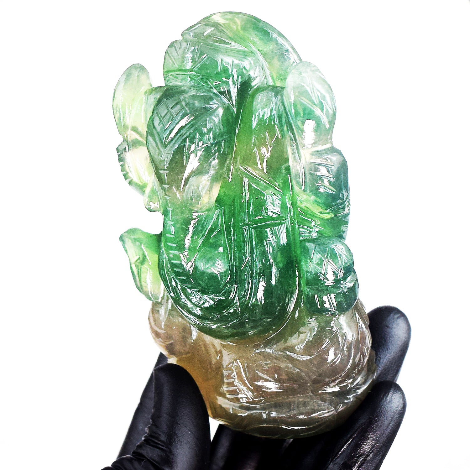 Great 1811.00 Cts Genuine Hand Carved Green Fluorite Premium Crystal Lord Ganesha