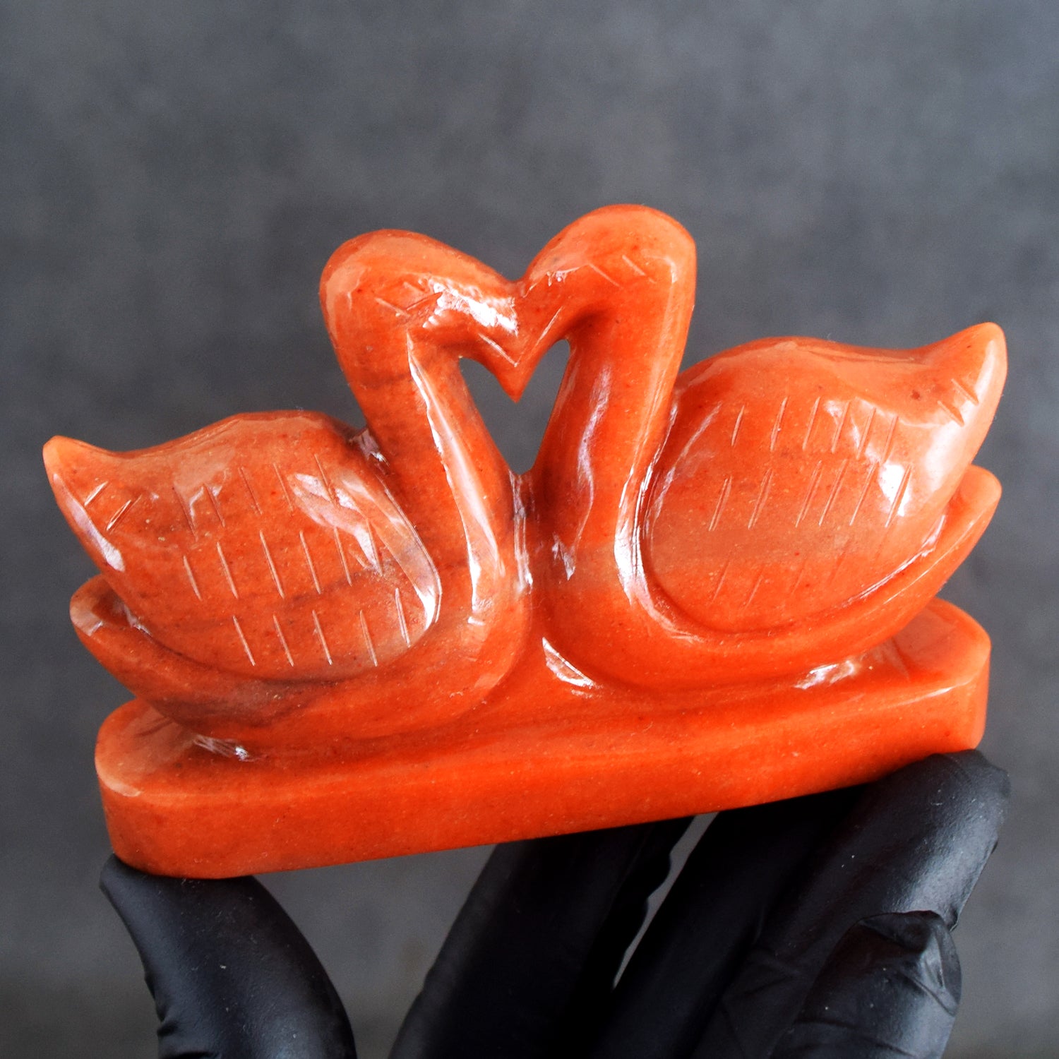 Gorgeous 896.00 Cts Genuine Aventurine Carved Love Swan Pair Premium