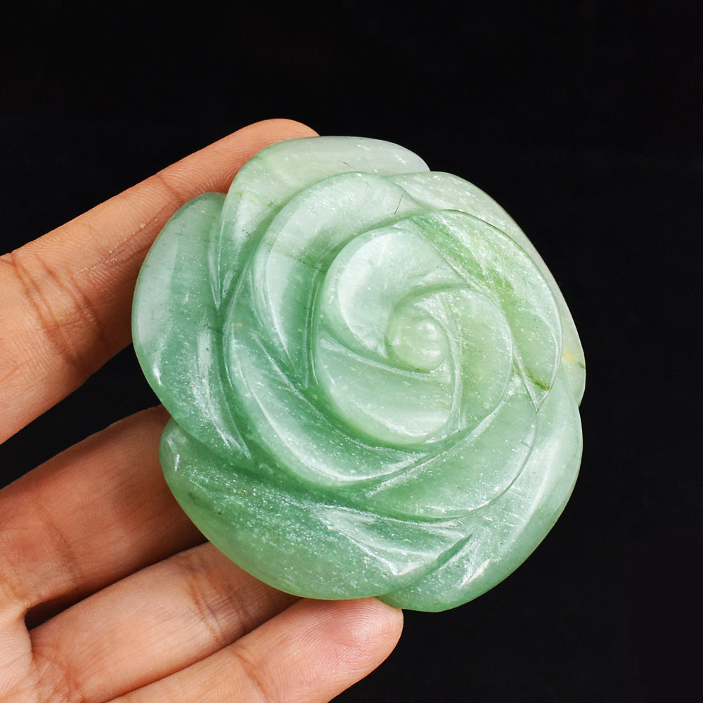 Craftsmen 537.00 Carats  Green  Aventurine  Hand  Carved Crystal  Gemstone Rose  Carving