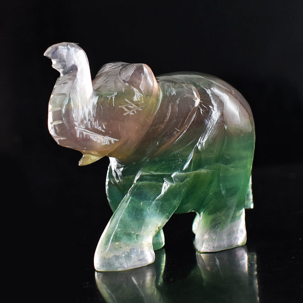 Awesome  741.00  Cts  Multicolor Fluorite Hand Carved Genuine Crystal Gemstone Carving Elephant