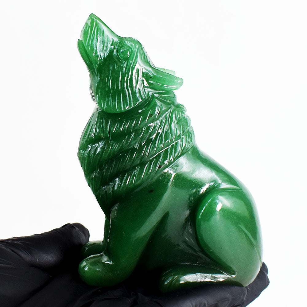 Craftsmen 1542.00 Carats Genuine Green Aventurine Hand Carved Crystal Wolf Crystal Carving