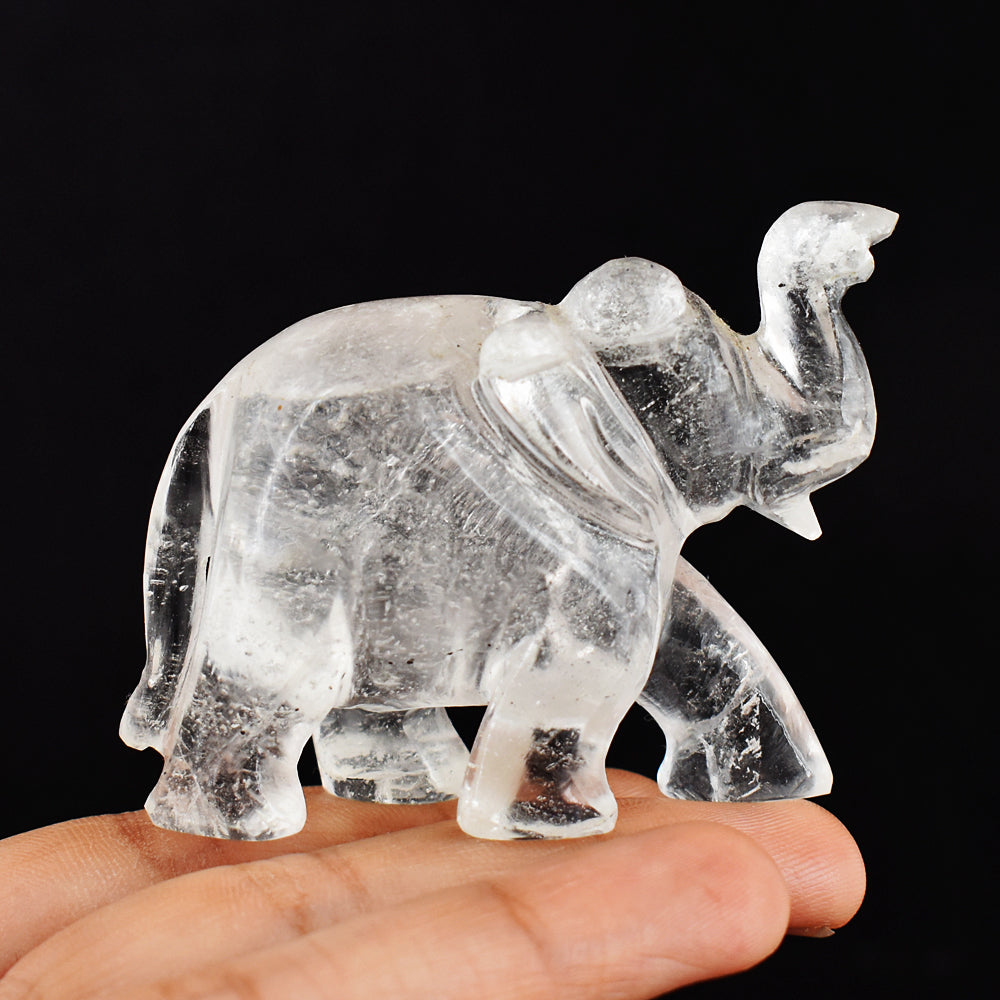 Artisian  384.00 Carats  Genuine White Quartz Hand Carved  Crystal Gemstone Carving Elephant