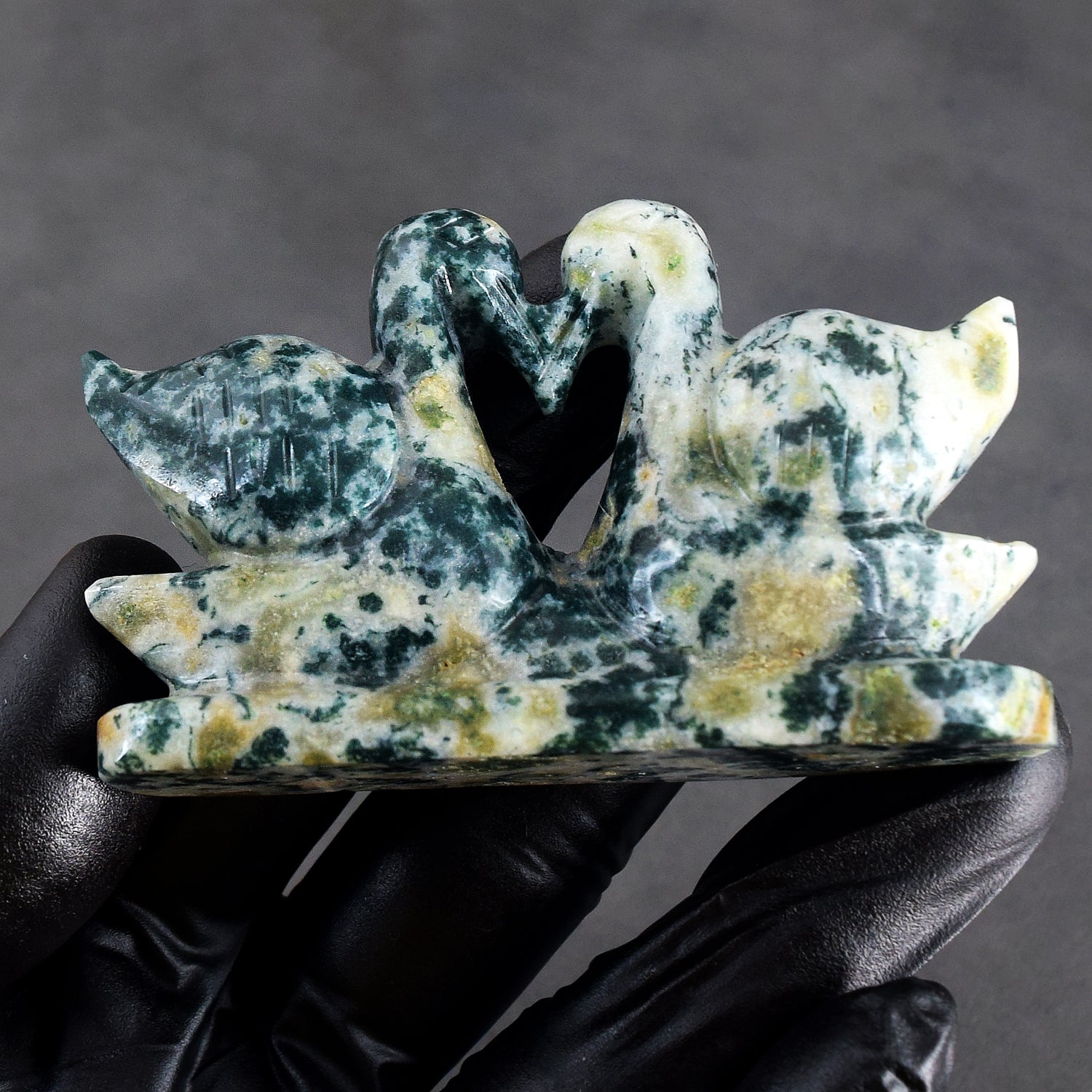 Outstanding 400.00 Cts Genuine Tree Agate Carved Premium Love Swan Pair