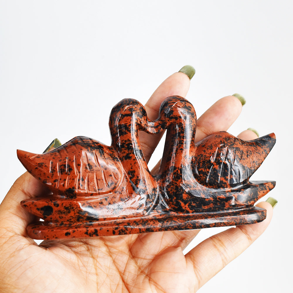 Amazing  917.00  Cts  Genuine Mahogany Jasper  Hand Carved Crystal  Swan  Pair  Gemstone Carving