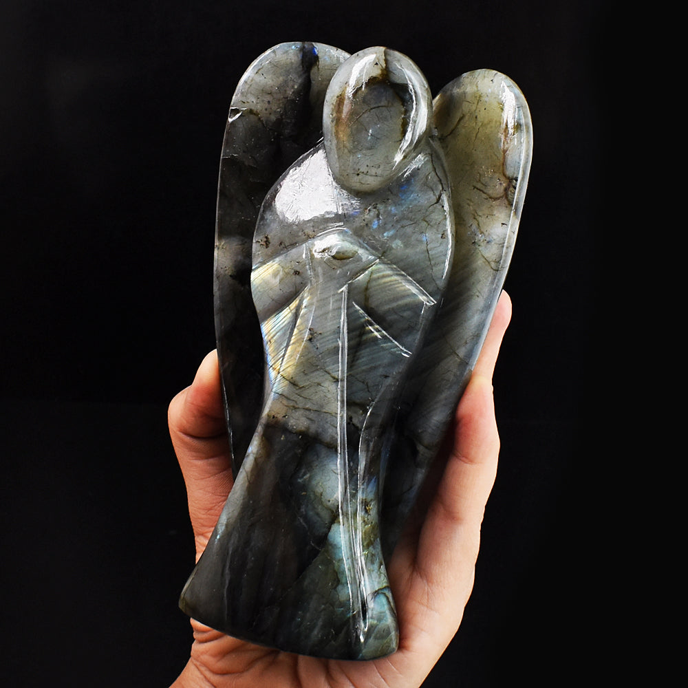 Golden & Blue Flash Labradorite 3493.00 Cts Genuine Hand Carved Healing Praying Angel