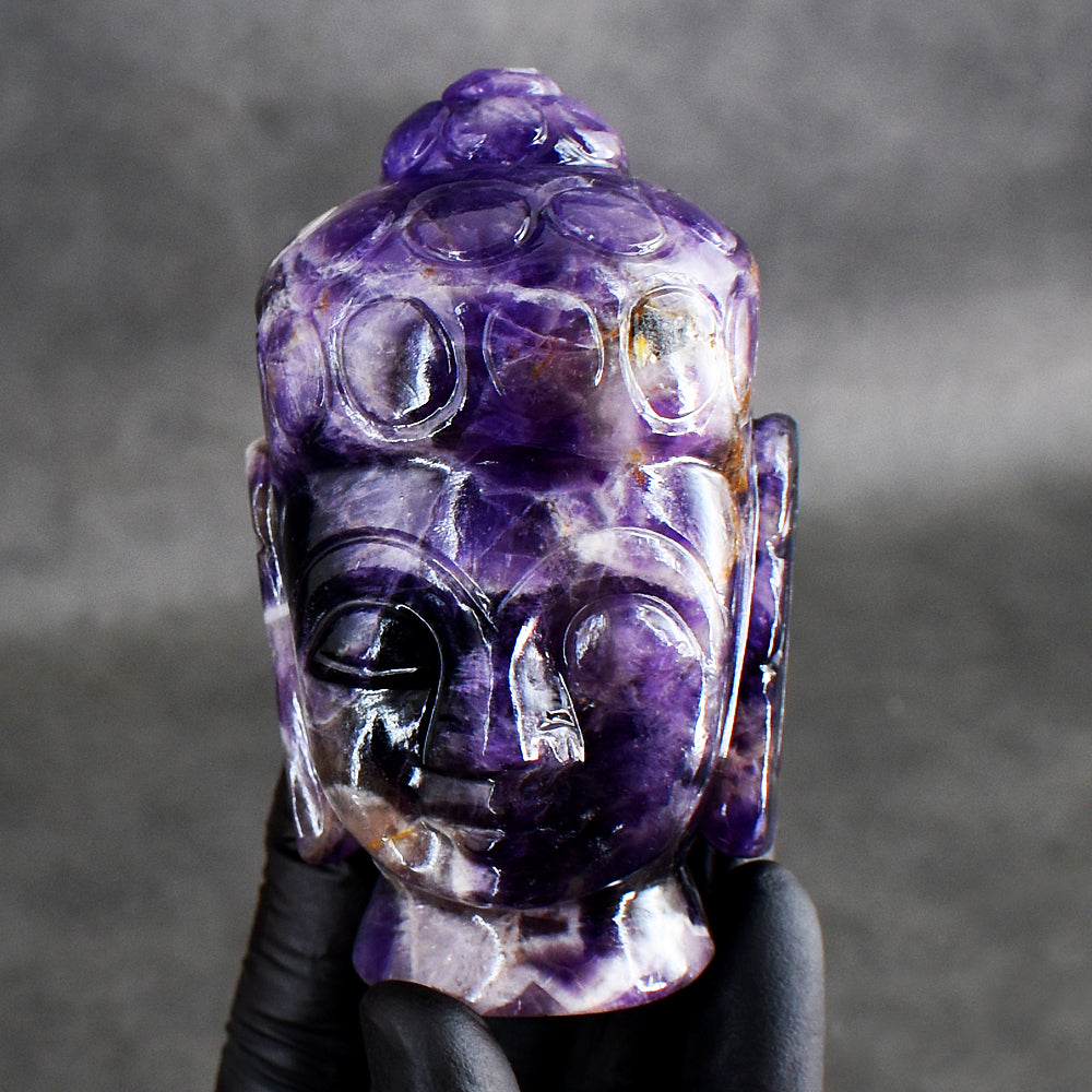 Beautiful 1319.00 Cts Genuine Amethyst Hand Carved Gemstone Buddha Head Carving