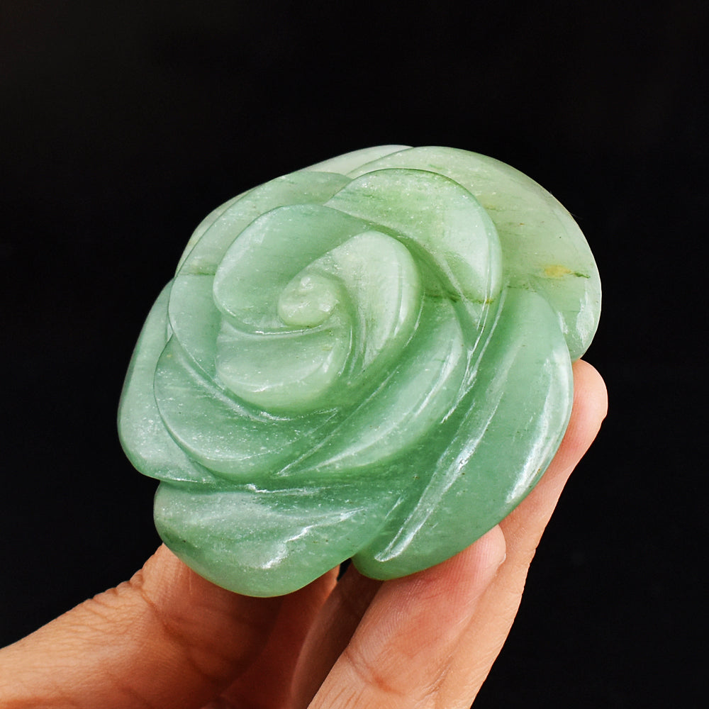 Craftsmen 537.00 Carats  Green  Aventurine  Hand  Carved Crystal  Gemstone Rose  Carving