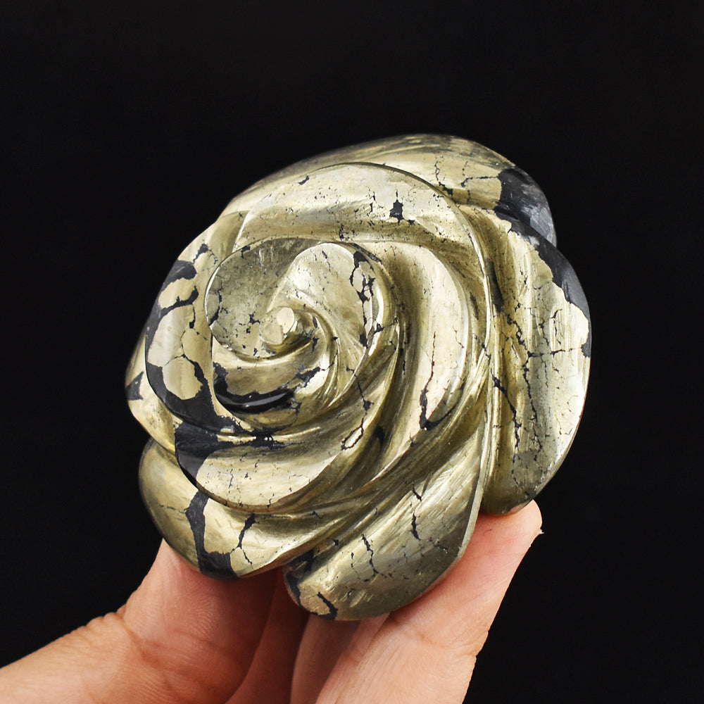 1299.00 Carats  Genuine  Natural  Pyrite  Hand  Carved  Crystal  Rose Flower Gemstone  Carving