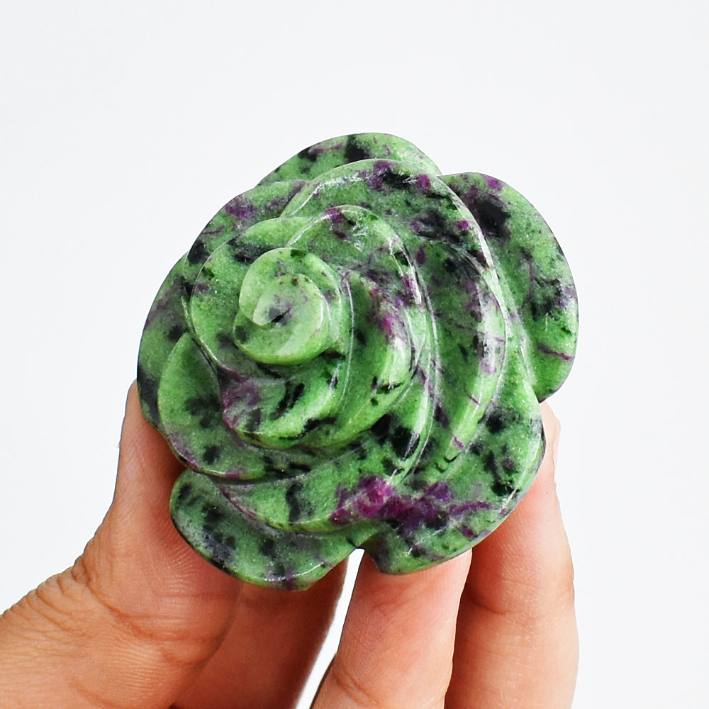 Beautiful  435.00  Carats  Genuine  Ruby Zoisite  Hand  Carved  Crystal Rose Gemstone  Carving