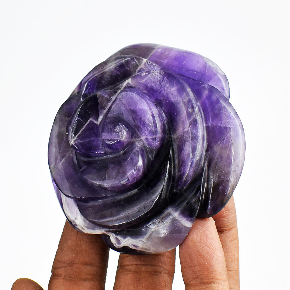 Amazing  642.00 Cts Genuine Amethyst  Hand  Carved Crystal  Rose  Flower Gemstone Carving