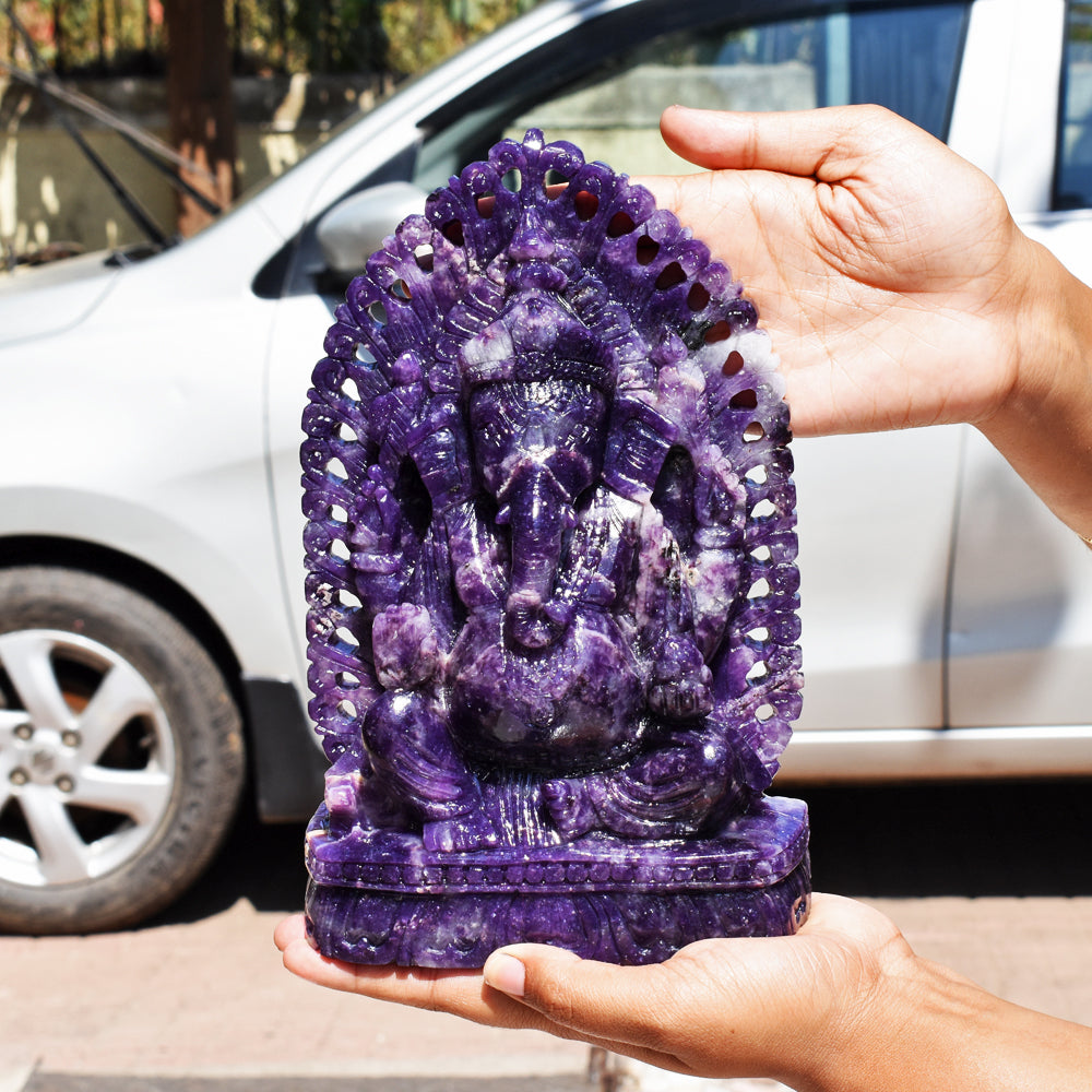 Awesome 9970.00 Cts Genuine Lepidolite Hand Carved Crystal Gemstone Lord Ganesha Carving